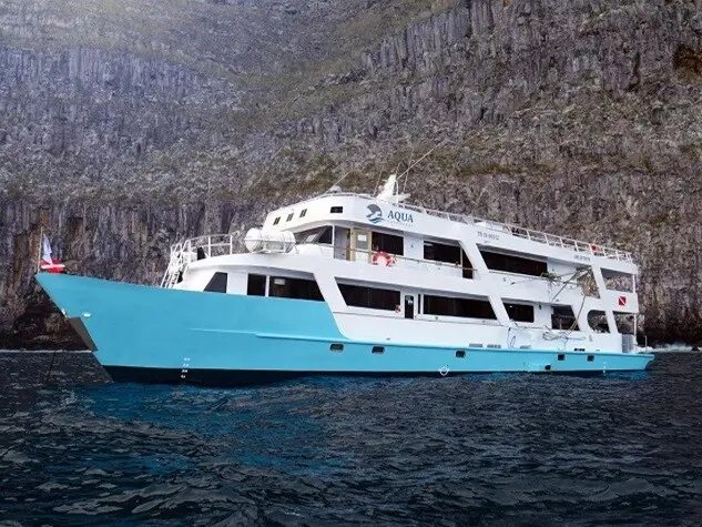 The Aqua at anchor in the Galapagos