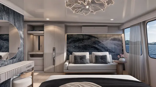 Living and dining area on the Monique catamaran