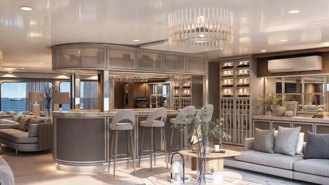 Interior lounge of the Monique catamaran