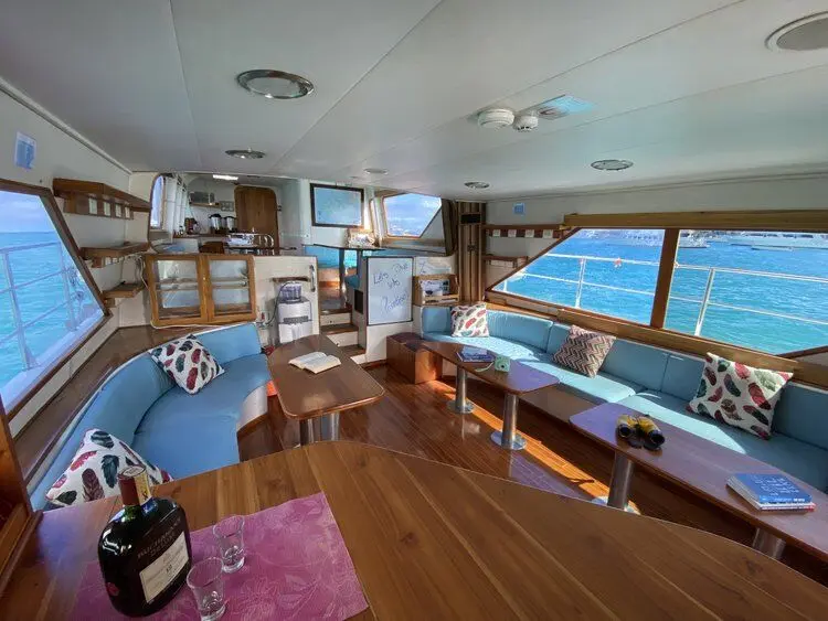 Cabin interior with storage on the Nortada