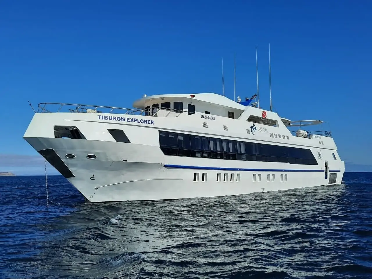 Tiburon Explorer liveaboard yacht anchored in the Galapagos Islands