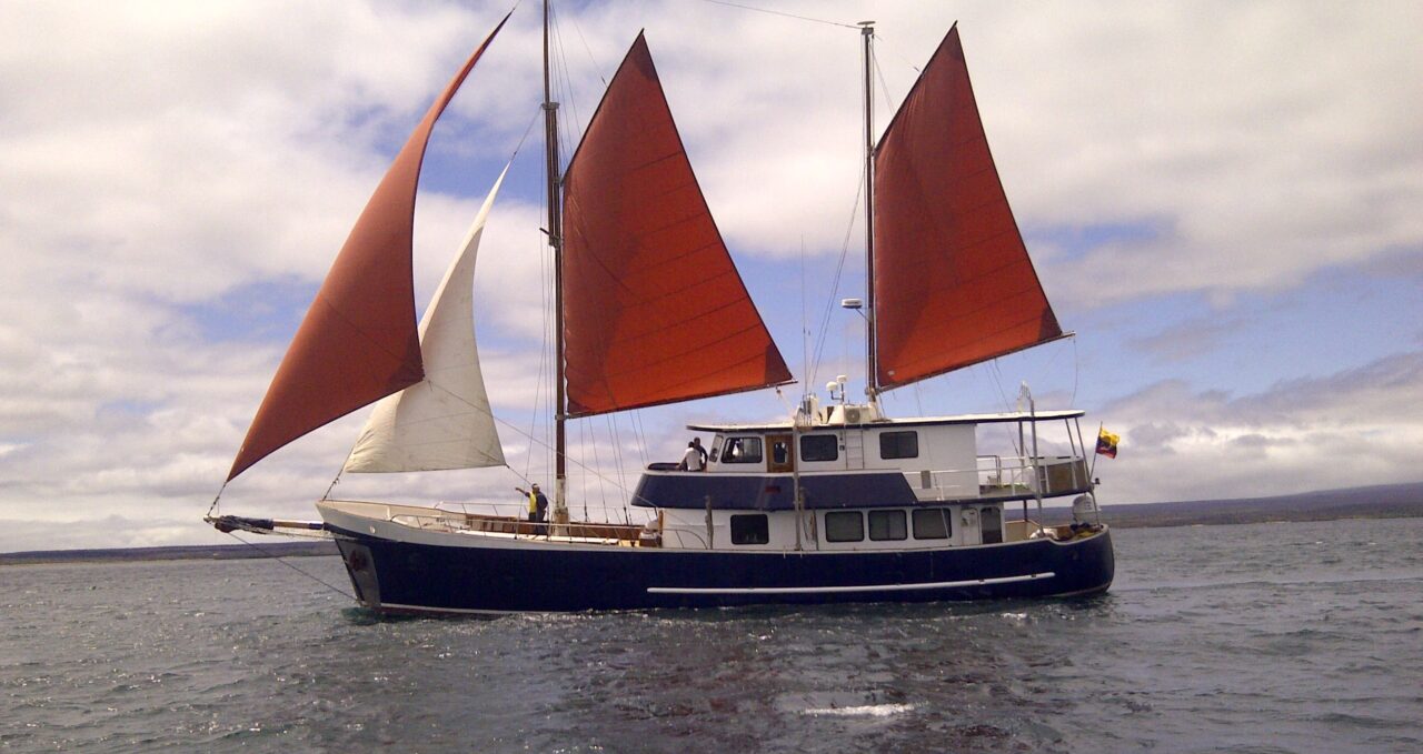 Samba motor catamaran in the Galapagos