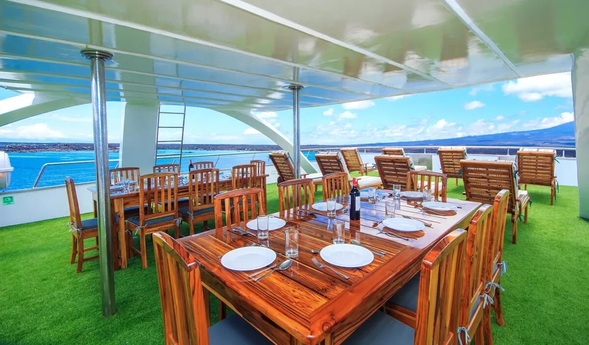 Dinner served on the sun deck of the Solaris