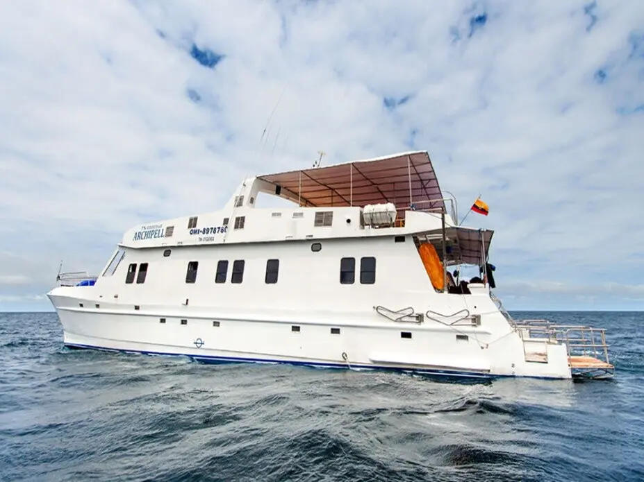 The Archipel I at anchor in the Galapagos