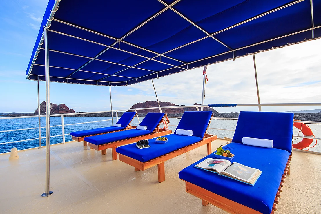 The Cachalote Explorer at anchor in the Galapagos