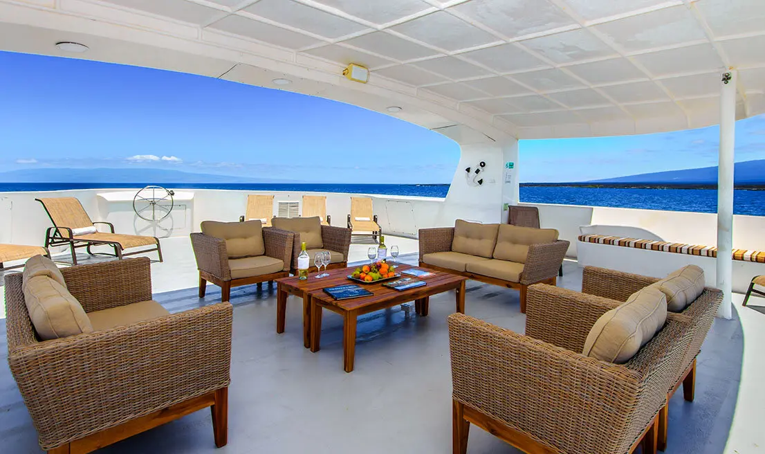 Shaded deck on the Treasure catamaran