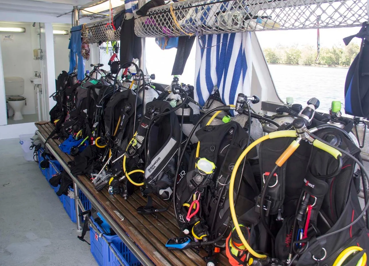Dive deck and gear area of the Galapagos Master