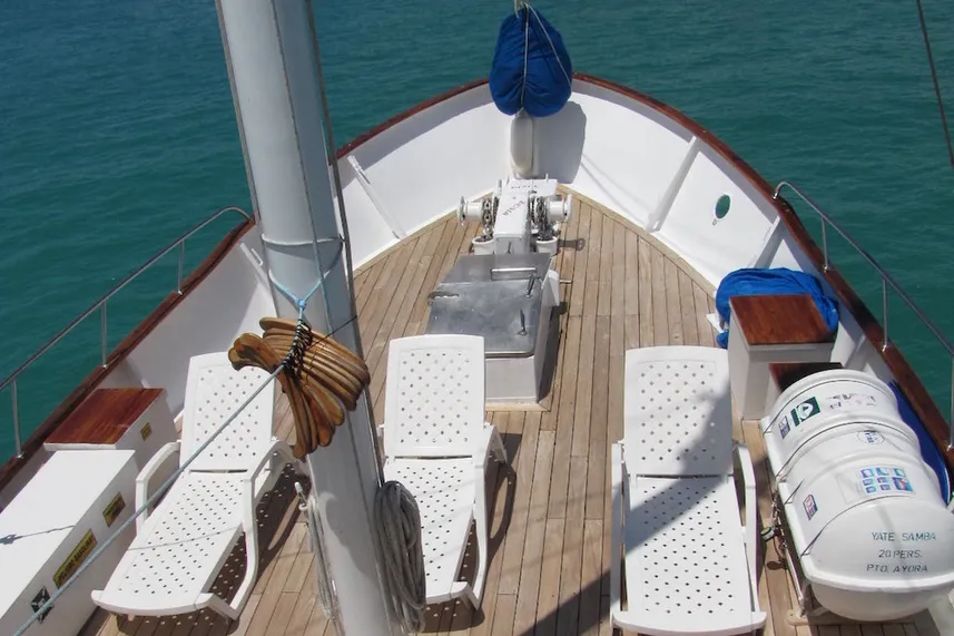 The Samba at anchor in the Galapagos